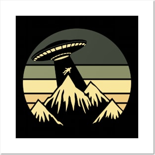 Retro vintage alien ufo mountains Posters and Art